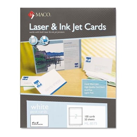 Maco Tag & Label Maco UnRule Index Cards ML8575, 4" x 6", White, 100/Box ML8575